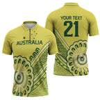 Custom Cricket Aussie Pride Zipper Polo Shirt Aboriginal Dot Art Cricket - Aussie Hoodie