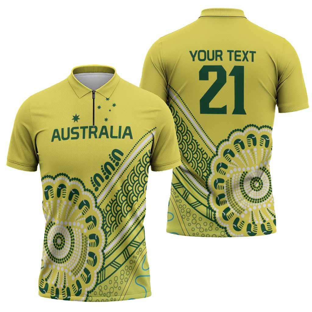 Custom Cricket Aussie Pride Zipper Polo Shirt Aboriginal Dot Art Cricket - Aussie Hoodie