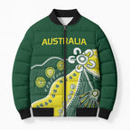 Custom Cricket Aussie Pride Bomber Puffer Jacket Indigenous Inspired - Aussie Hoodie