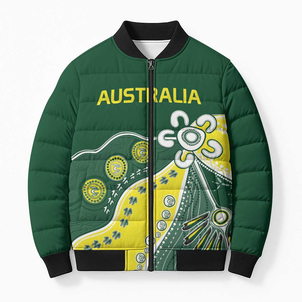 Custom Cricket Aussie Pride Bomber Puffer Jacket Indigenous Inspired - Aussie Hoodie