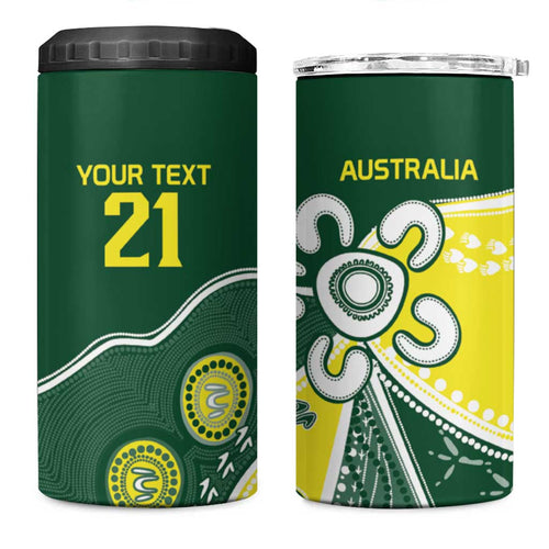 Custom Cricket Aussie Pride 4 in 1 Can Cooler Tumbler Indigenous Inspired - Aussie Hoodie