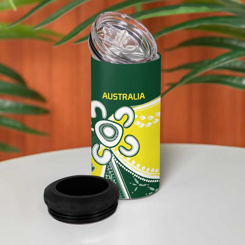 Custom Cricket Aussie Pride 4 in 1 Can Cooler Tumbler Indigenous Inspired - Aussie Hoodie