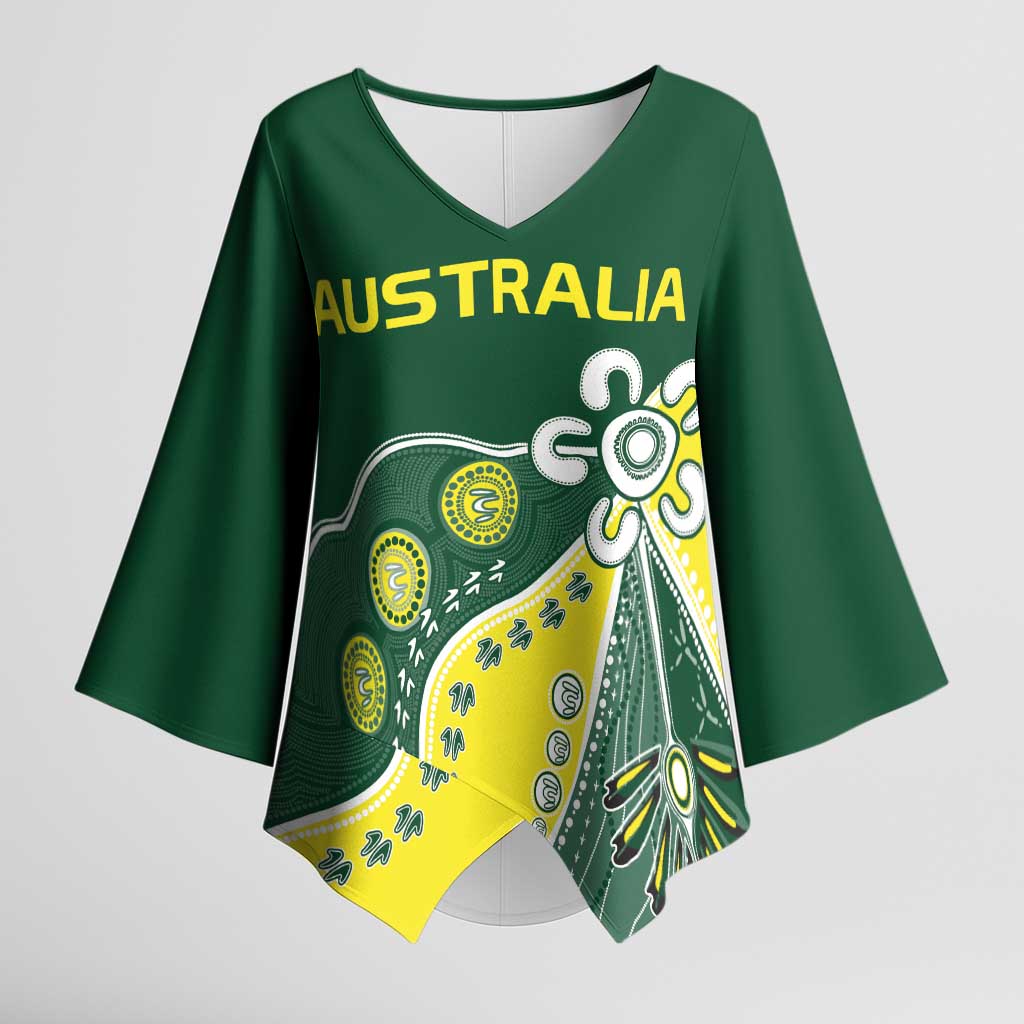 Custom Cricket Aussie Pride Kimono Sleeve Blouse Indigenous Inspired - Aussie Hoodie