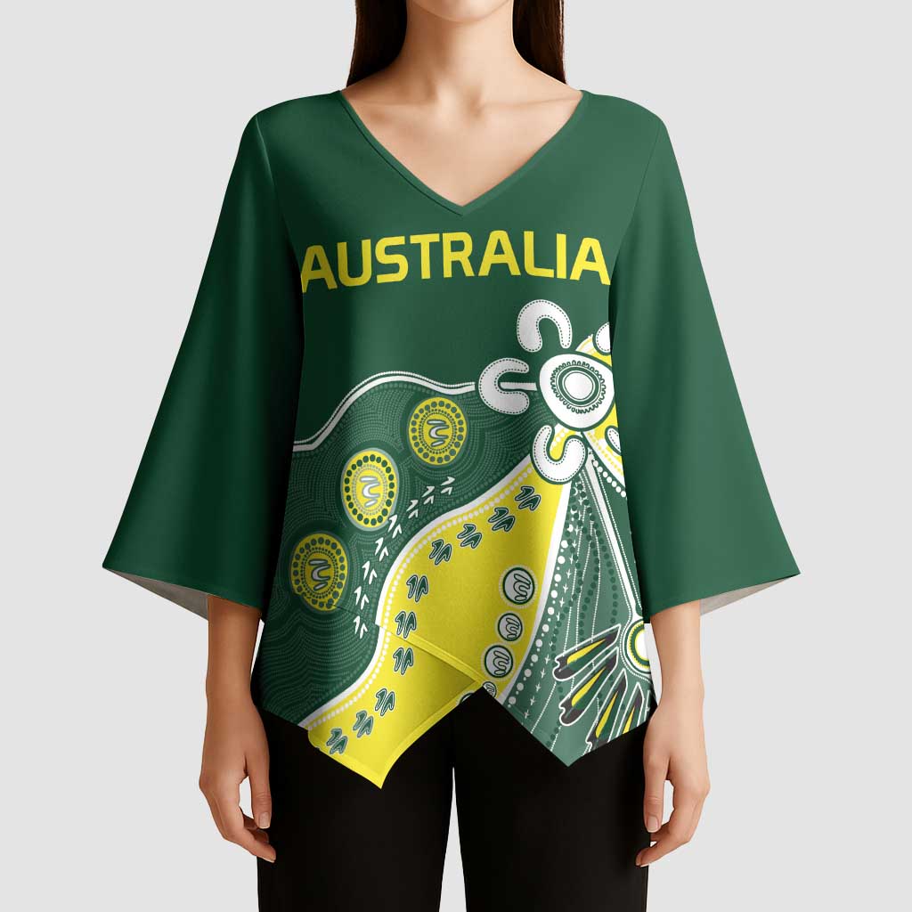 Custom Cricket Aussie Pride Kimono Sleeve Blouse Indigenous Inspired - Aussie Hoodie