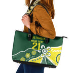 Custom Cricket Aussie Pride Leather Tote Bag Indigenous Inspired - Aussie Hoodie