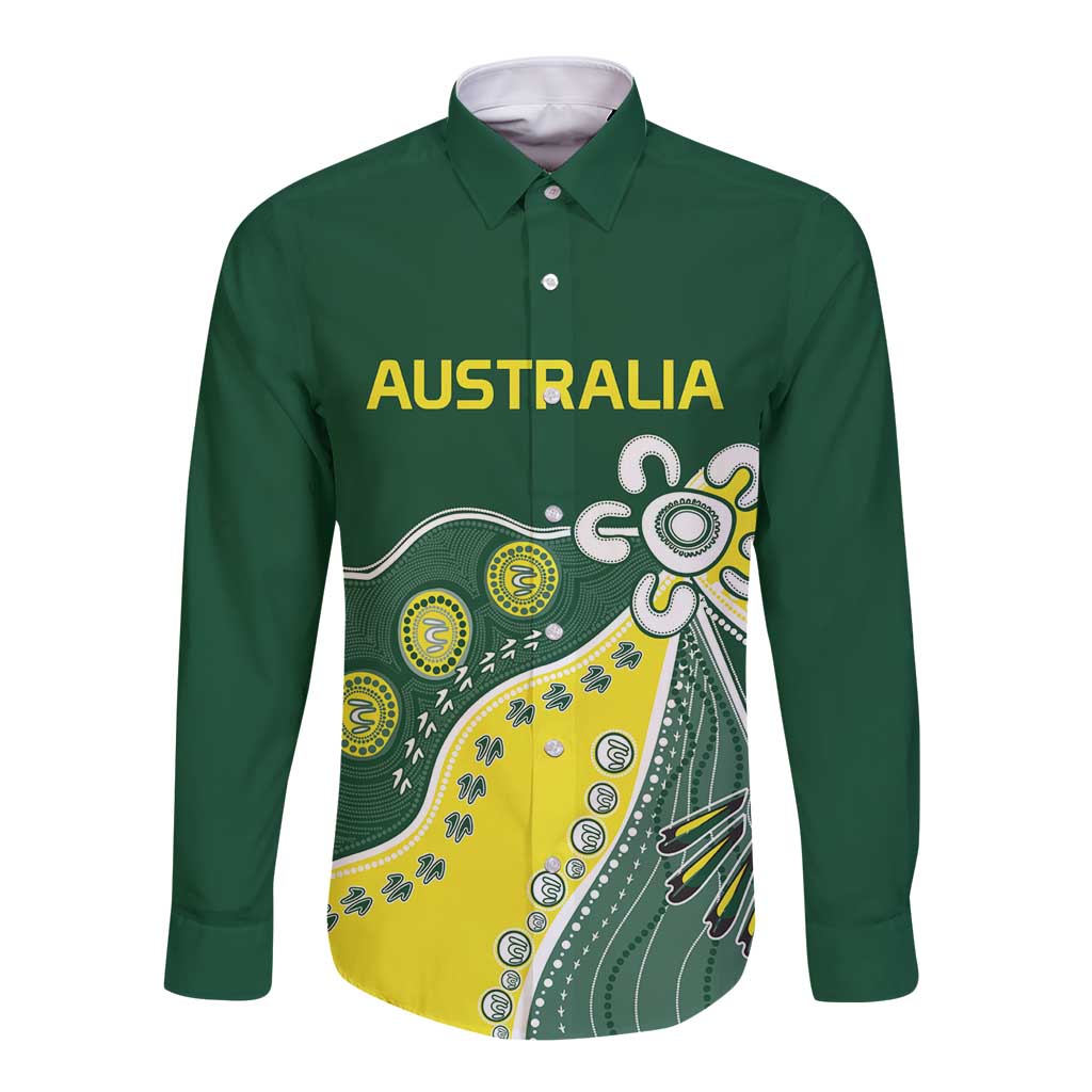 Custom Cricket Aussie Pride Long Sleeve Button Shirt Indigenous Inspired - Aussie Hoodie