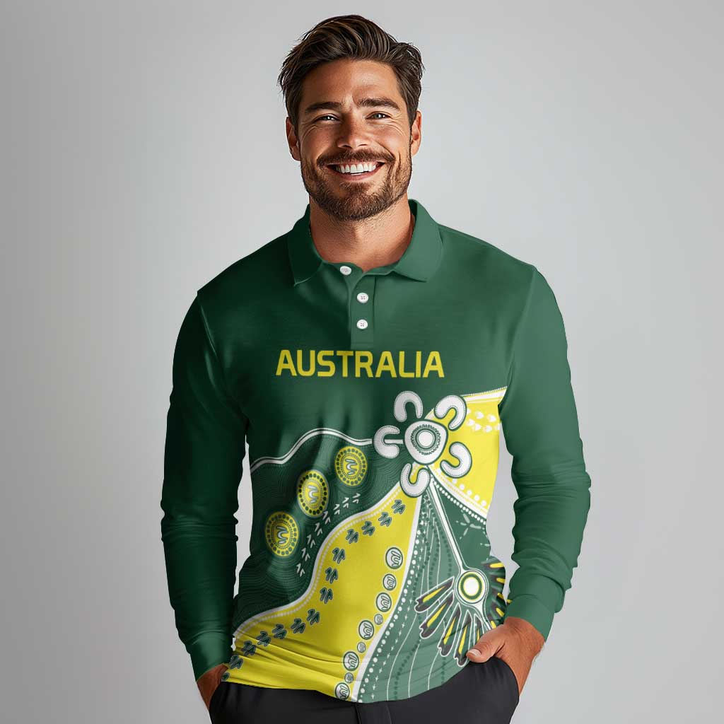 Custom Cricket Aussie Pride Long Sleeve Polo Shirt Indigenous Inspired - Aussie Hoodie