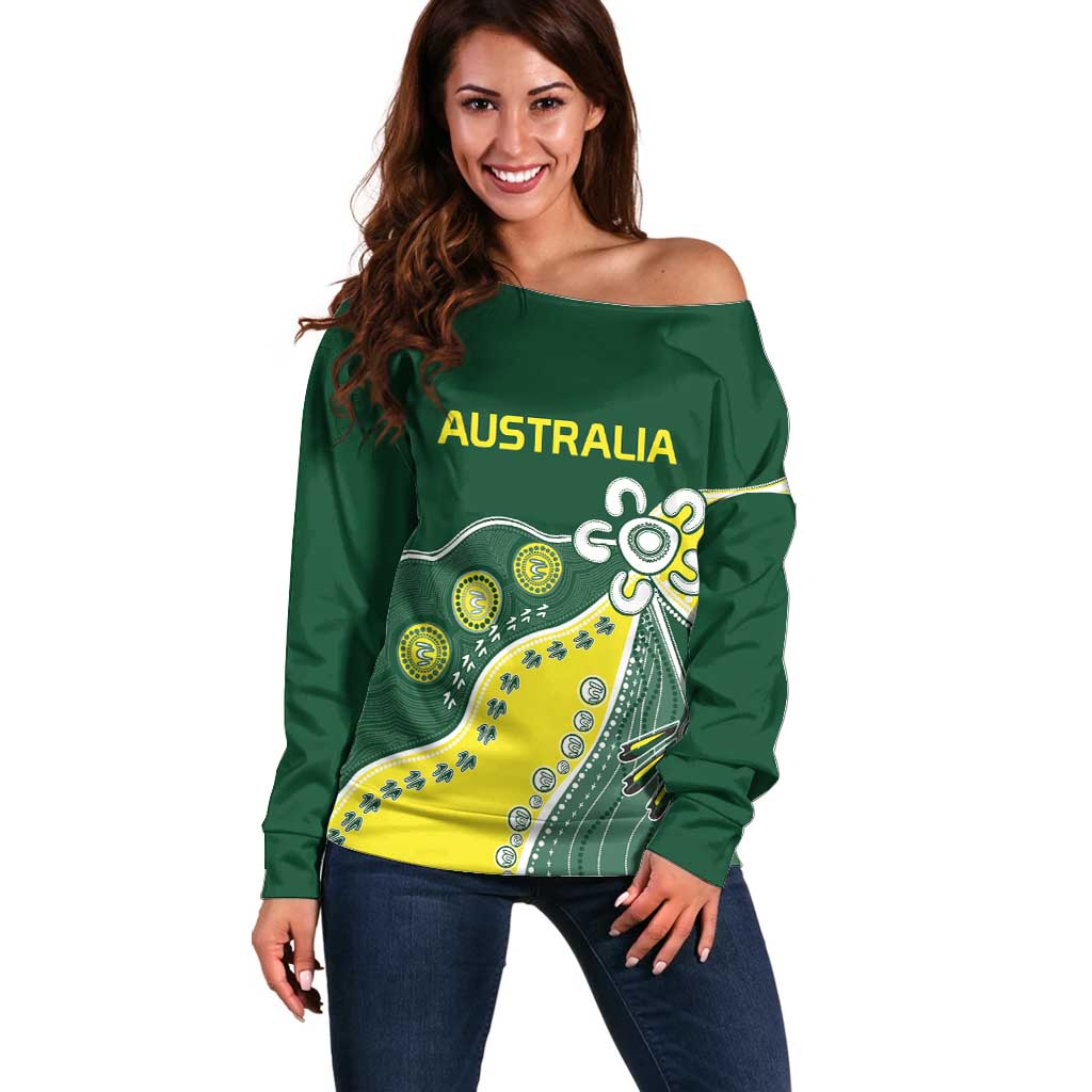 Custom Cricket Aussie Pride Off Shoulder Sweater Indigenous Inspired - Aussie Hoodie