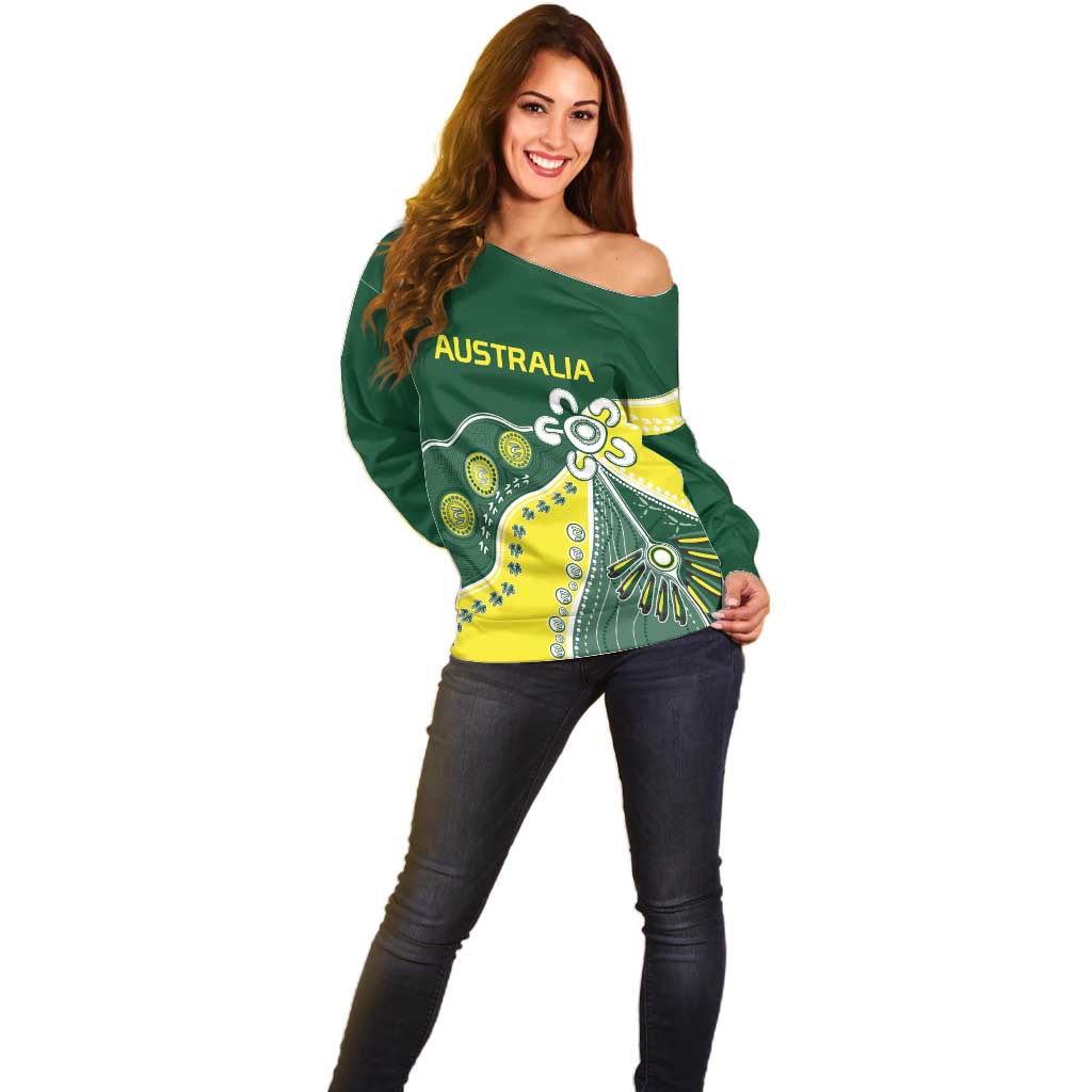 Custom Cricket Aussie Pride Off Shoulder Sweater Indigenous Inspired - Aussie Hoodie