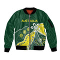 Custom Cricket Aussie Pride Sleeve Zip Bomber Jacket Indigenous Inspired - Aussie Hoodie