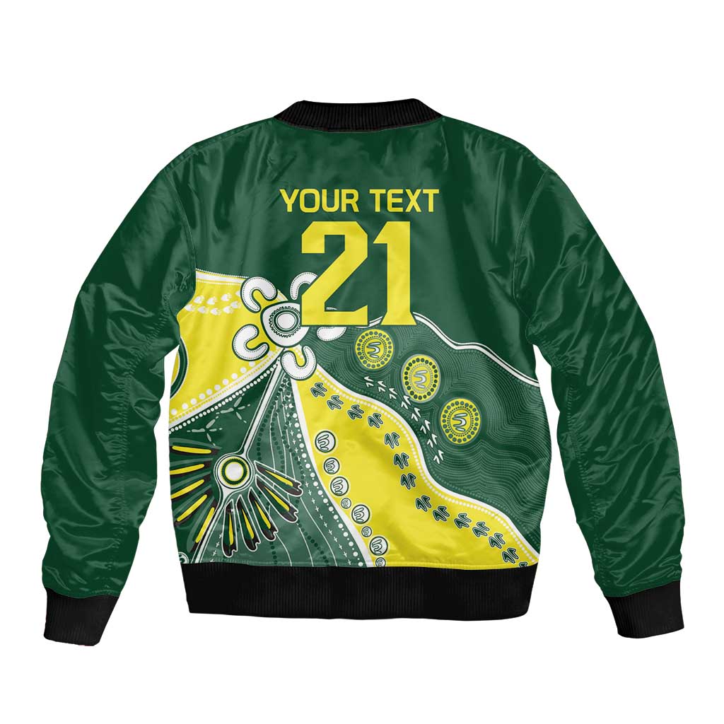 Custom Cricket Aussie Pride Sleeve Zip Bomber Jacket Indigenous Inspired - Aussie Hoodie