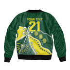 Custom Cricket Aussie Pride Sleeve Zip Bomber Jacket Indigenous Inspired - Aussie Hoodie