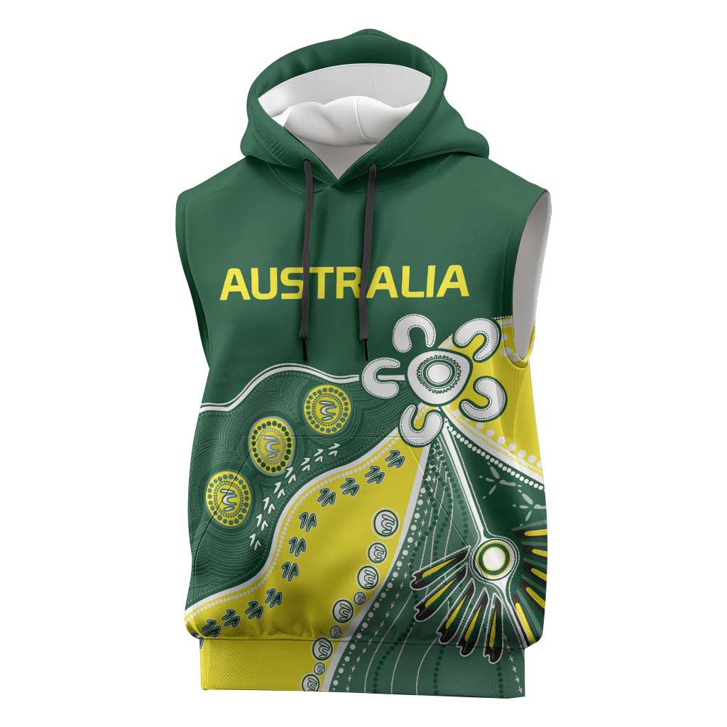 Custom Cricket Aussie Pride Sleeveless Hoodie Indigenous Inspired - Aussie Hoodie