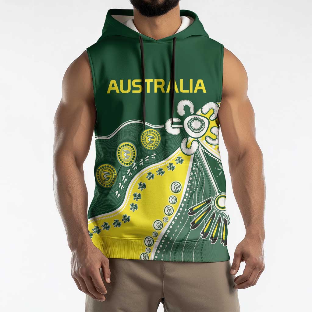Custom Cricket Aussie Pride Sleeveless Hoodie Indigenous Inspired - Aussie Hoodie