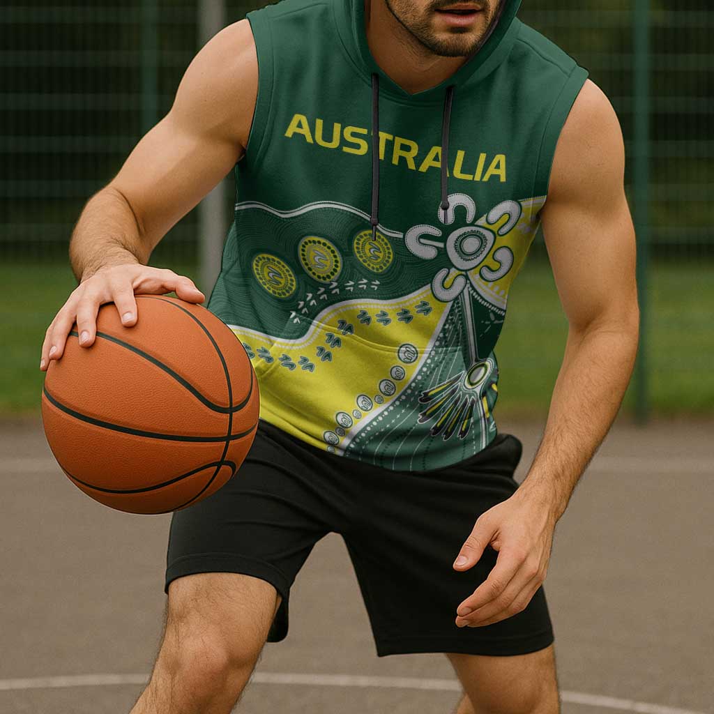 Custom Cricket Aussie Pride Sleeveless Hoodie Indigenous Inspired - Aussie Hoodie