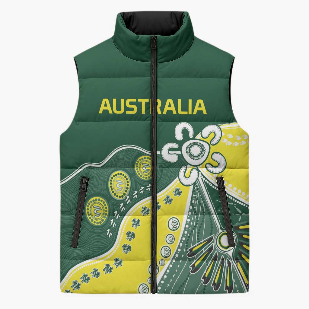 Custom Cricket Aussie Pride Sleeveless Puffer Jacket Indigenous Inspired - Aussie Hoodie