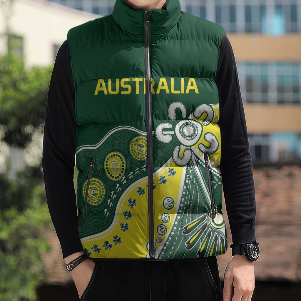 Custom Cricket Aussie Pride Sleeveless Puffer Jacket Indigenous Inspired - Aussie Hoodie
