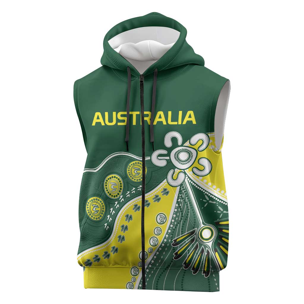 Custom Cricket Aussie Pride Sleeveless Zip Hoodie Indigenous Inspired LT9