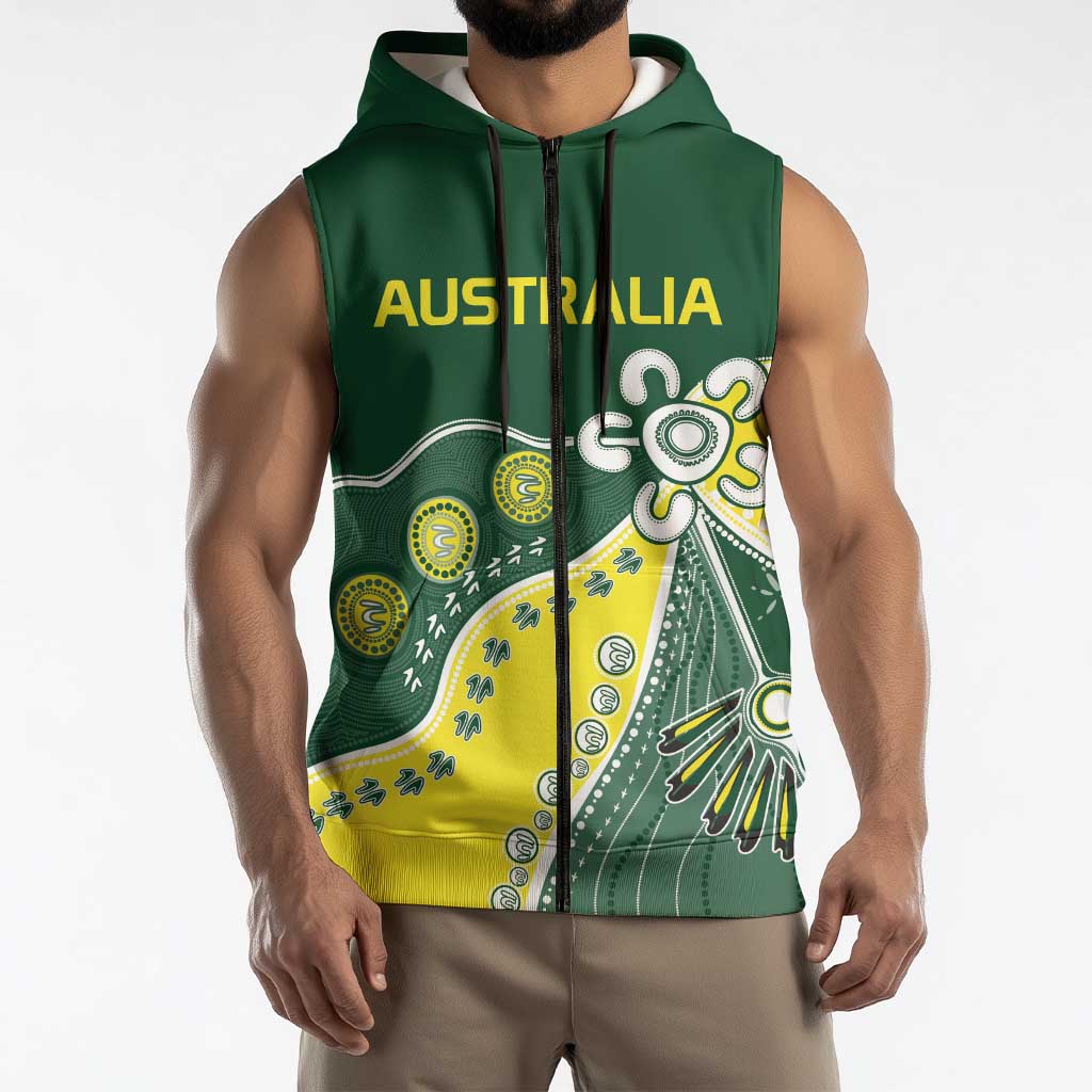 Custom Cricket Aussie Pride Sleeveless Zip Hoodie Indigenous Inspired LT9