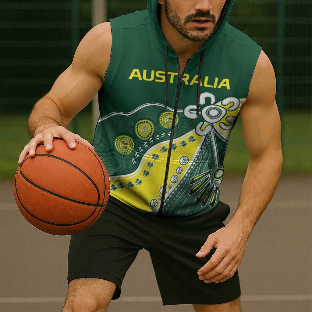 Custom Cricket Aussie Pride Sleeveless Zip Hoodie Indigenous Inspired LT9