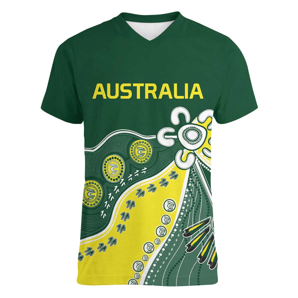 Custom Cricket Aussie Pride Women V-Neck T-Shirt Indigenous Inspired - Aussie Hoodie