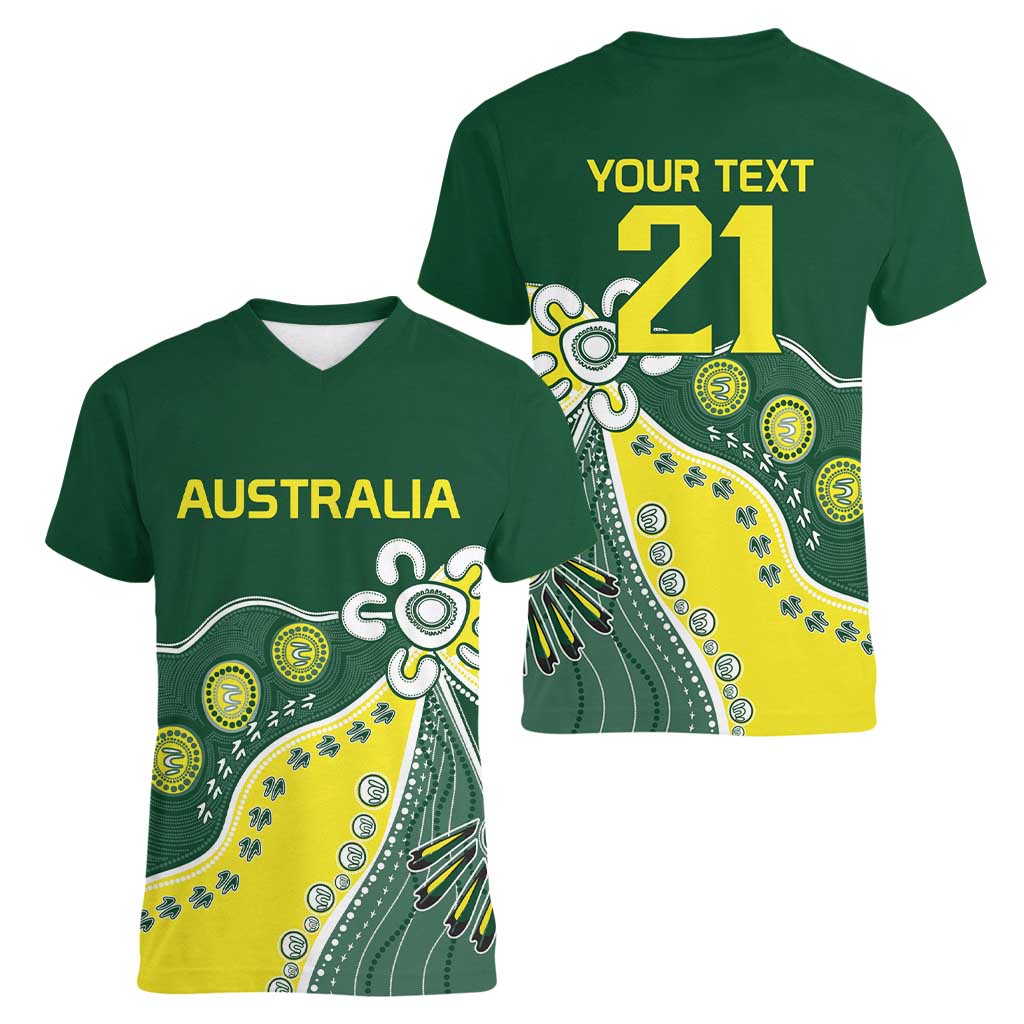 Custom Cricket Aussie Pride Women V-Neck T-Shirt Indigenous Inspired - Aussie Hoodie