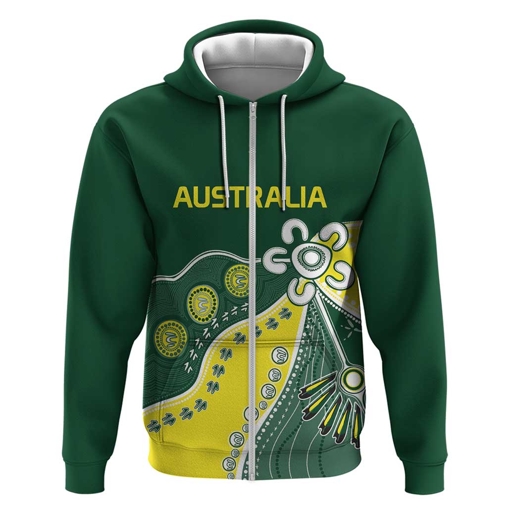 Custom Cricket Aussie Pride Zip Hoodie Indigenous Inspired - Aussie Hoodie