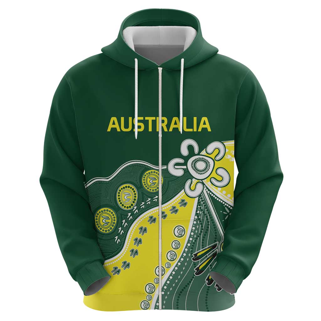 Custom Cricket Aussie Pride Zip Hoodie Indigenous Inspired - Aussie Hoodie