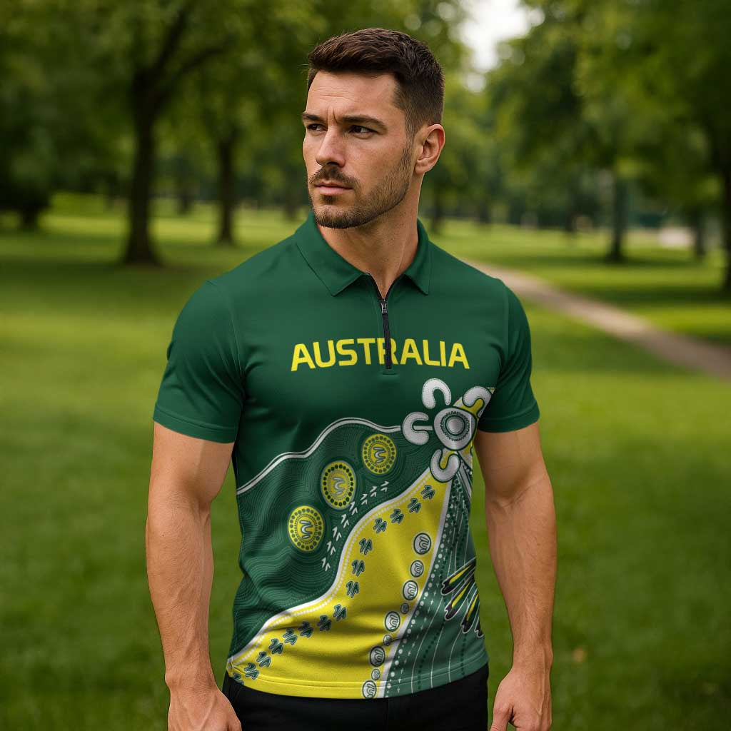Custom Cricket Aussie Pride Zipper Polo Shirt Indigenous Inspired - Aussie Hoodie
