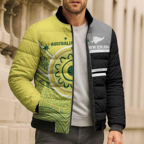 Custom Cricket AUNZ Spirit Bomber Puffer Jacket Aussie New Zealand Retro Edition - Aussie Hoodie