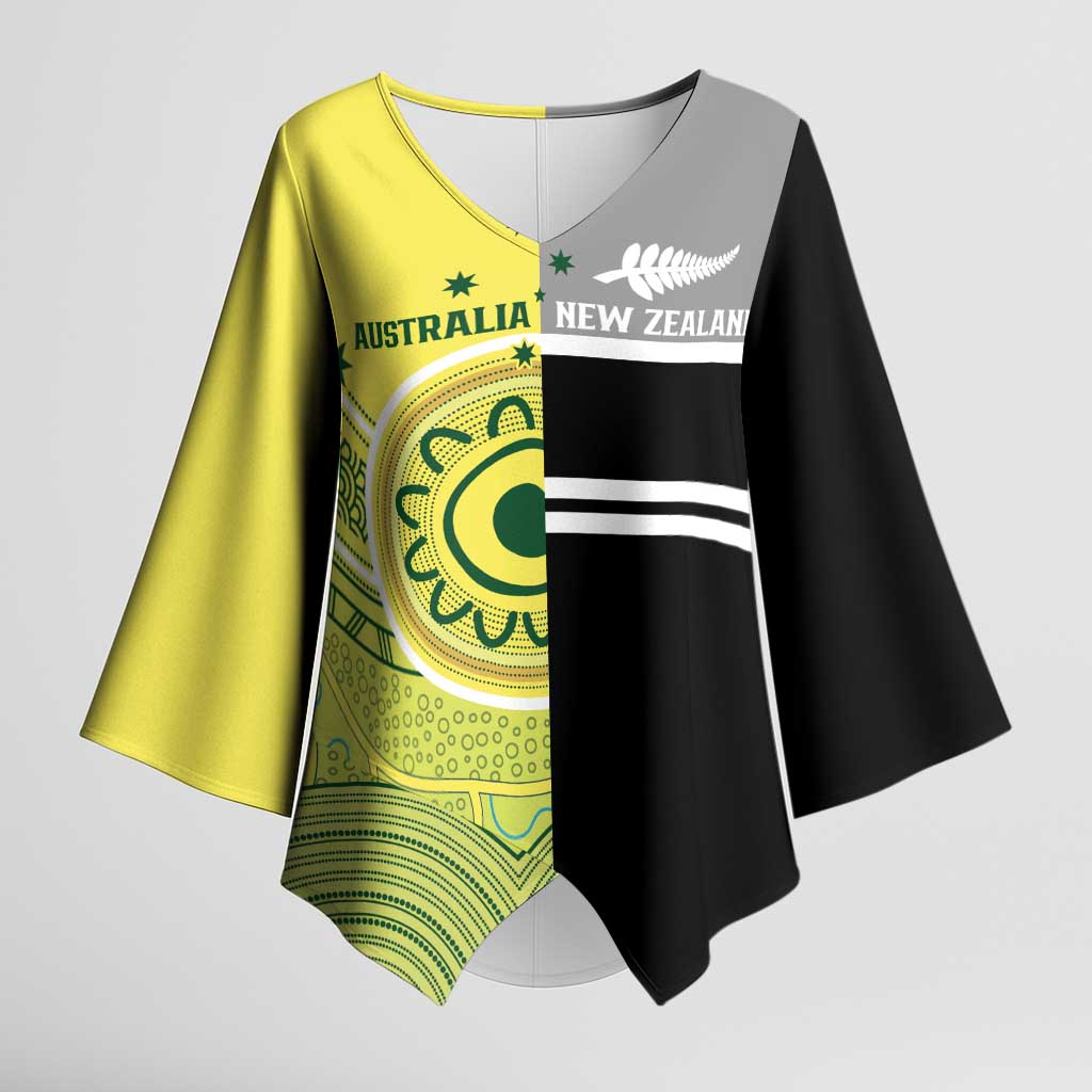 Custom Cricket AUNZ Spirit Kimono Sleeve Blouse Aussie New Zealand Retro Edition - Aussie Hoodie