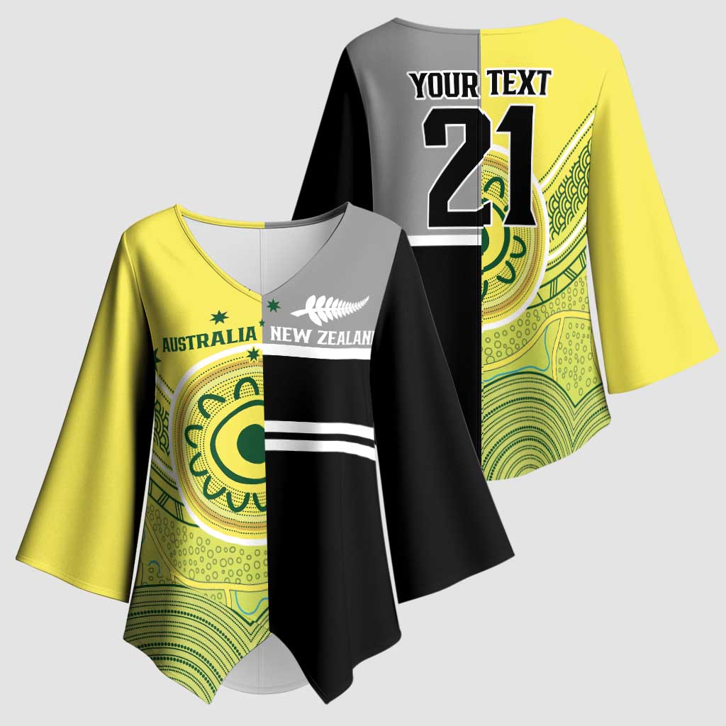 Custom Cricket AUNZ Spirit Kimono Sleeve Blouse Aussie New Zealand Retro Edition - Aussie Hoodie
