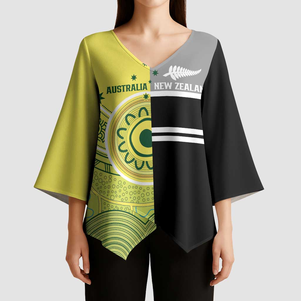 Custom Cricket AUNZ Spirit Kimono Sleeve Blouse Aussie New Zealand Retro Edition - Aussie Hoodie