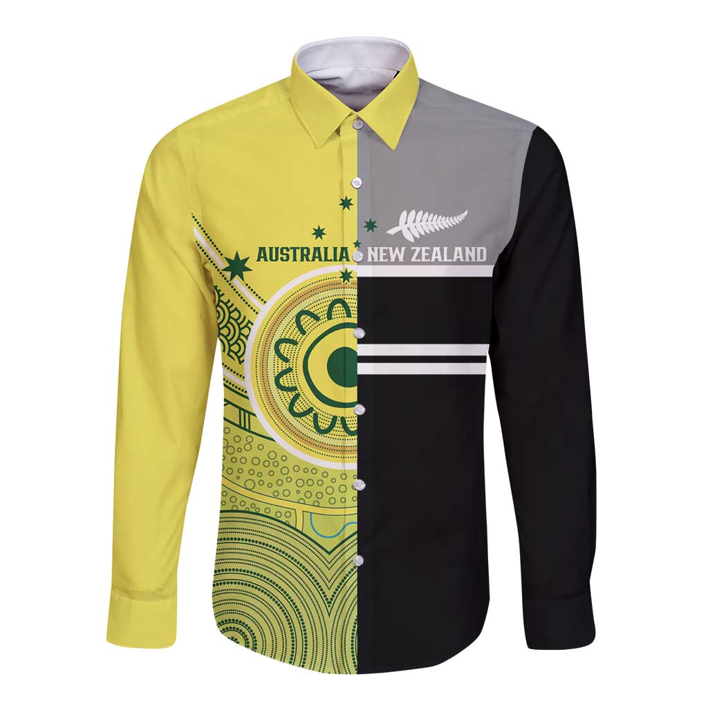 Custom Cricket AUNZ Spirit Long Sleeve Button Shirt Aussie New Zealand Retro Edition - Aussie Hoodie