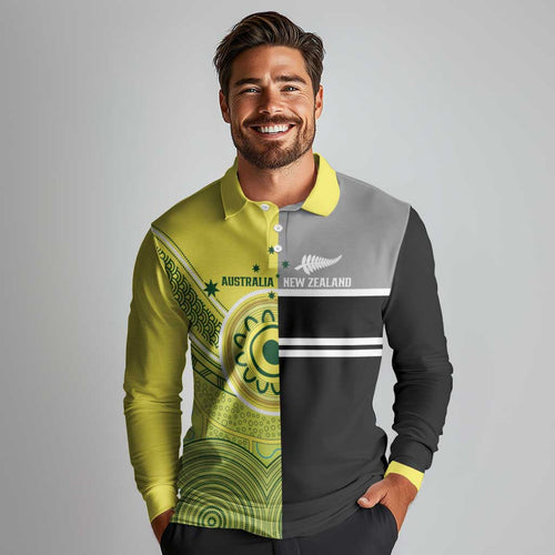 Custom Cricket AUNZ Spirit Long Sleeve Polo Shirt Aussie New Zealand Retro Edition - Aussie Hoodie