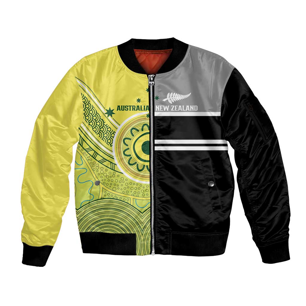 Custom Cricket AUNZ Spirit Sleeve Zip Bomber Jacket Aussie New Zealand Retro Edition - Aussie Hoodie