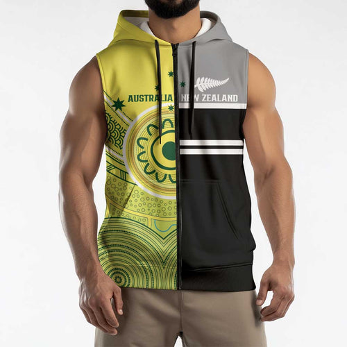 Custom Cricket AUNZ Spirit Sleeveless Zip Hoodie Aussie New Zealand Retro Edition LT9