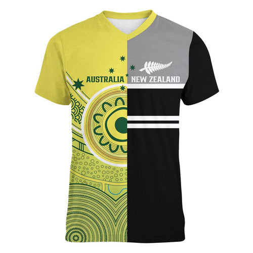 Custom Cricket AUNZ Spirit Women V-Neck T-Shirt Aussie New Zealand Retro Edition - Aussie Hoodie