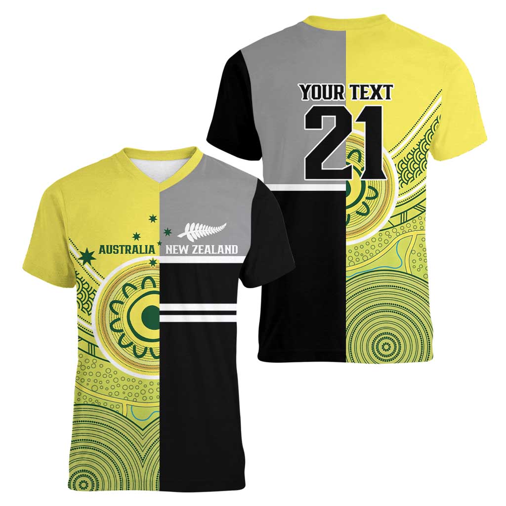 Custom Cricket AUNZ Spirit Women V-Neck T-Shirt Aussie New Zealand Retro Edition - Aussie Hoodie