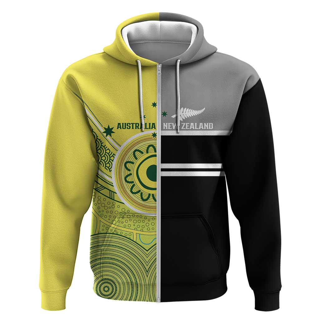 Custom Cricket AUNZ Spirit Zip Hoodie Aussie New Zealand Retro Edition - Aussie Hoodie