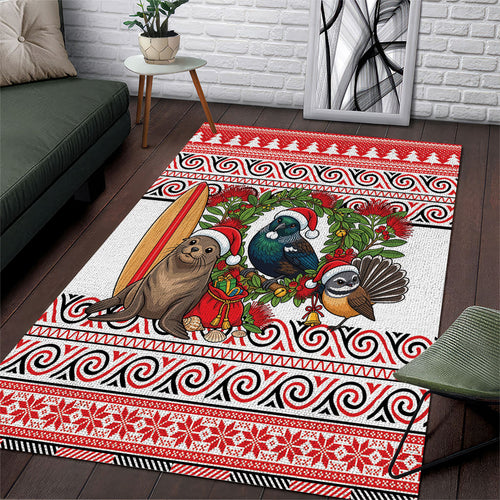 New Zealand Animal Christmas Area Rug Maori Inspired Kowhaiwhai Patterns