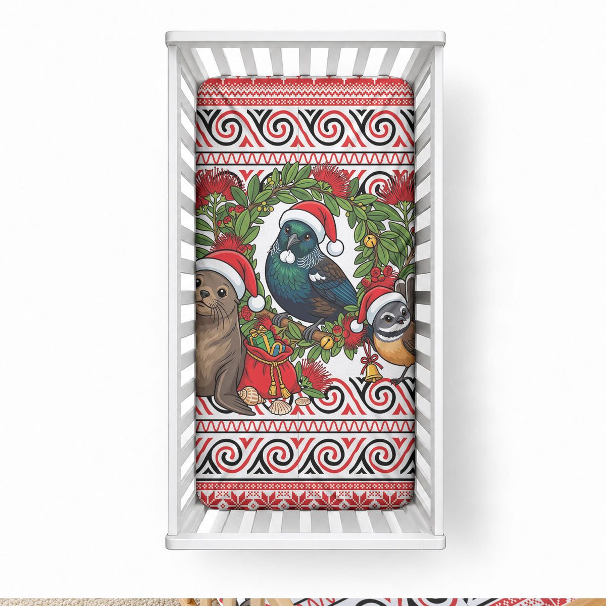 New Zealand Animal Christmas Baby Bed Cover Maori Inspired Kowhaiwhai Patterns
