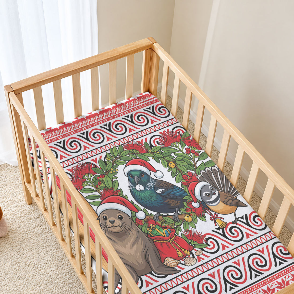 New Zealand Animal Christmas Baby Bed Cover Maori Inspired Kowhaiwhai Patterns
