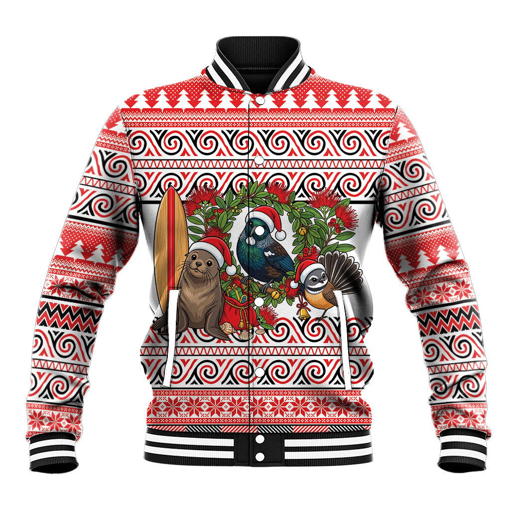 New Zealand Animal Christmas Baseball Jacket Maori Inspired Kowhaiwhai Patterns