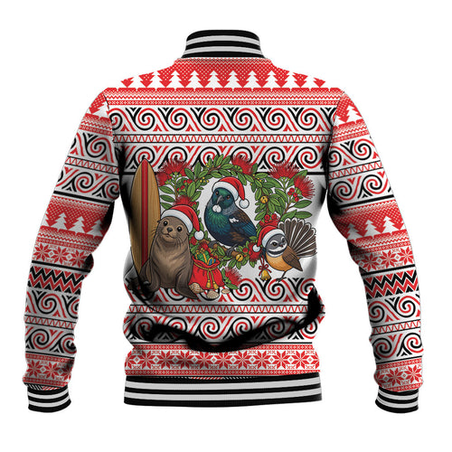 New Zealand Animal Christmas Baseball Jacket Maori Inspired Kowhaiwhai Patterns
