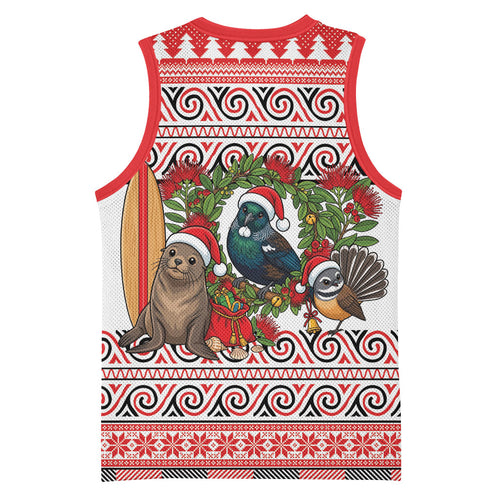 New Zealand Animal Christmas Basketball Jersey Maori Inspired Kowhaiwhai Patterns