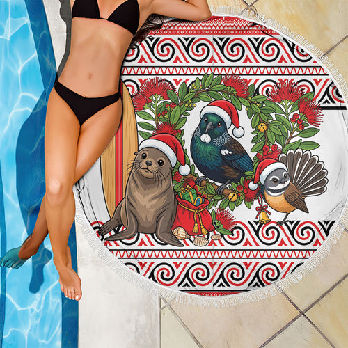 New Zealand Animal Christmas Beach Blanket Maori Inspired Kowhaiwhai Patterns