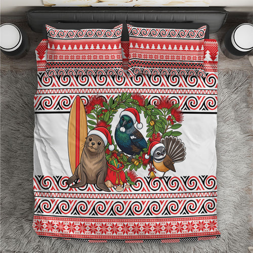 New Zealand Animal Christmas Bedding Set Maori Inspired Kowhaiwhai Patterns