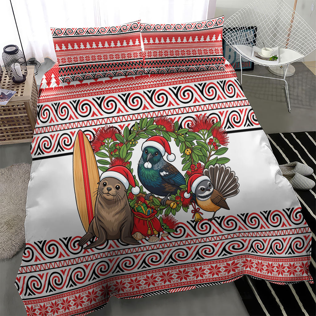 New Zealand Animal Christmas Bedding Set Maori Inspired Kowhaiwhai Patterns