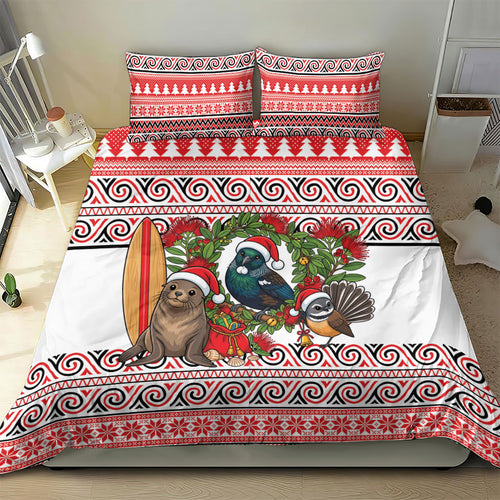 New Zealand Animal Christmas Bedding Set Maori Inspired Kowhaiwhai Patterns